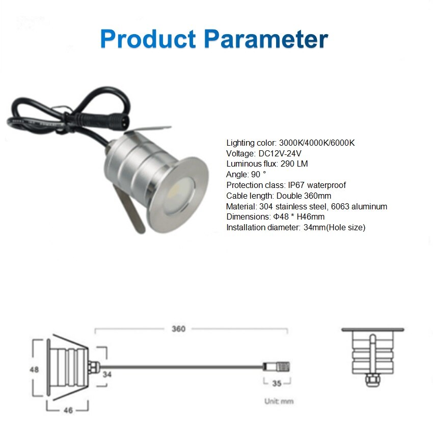 1 st. 3w led dekverlichting bootverlichting roestvrij staal buitenverlichting tuin terras dak overhang zand tuin waterdicht