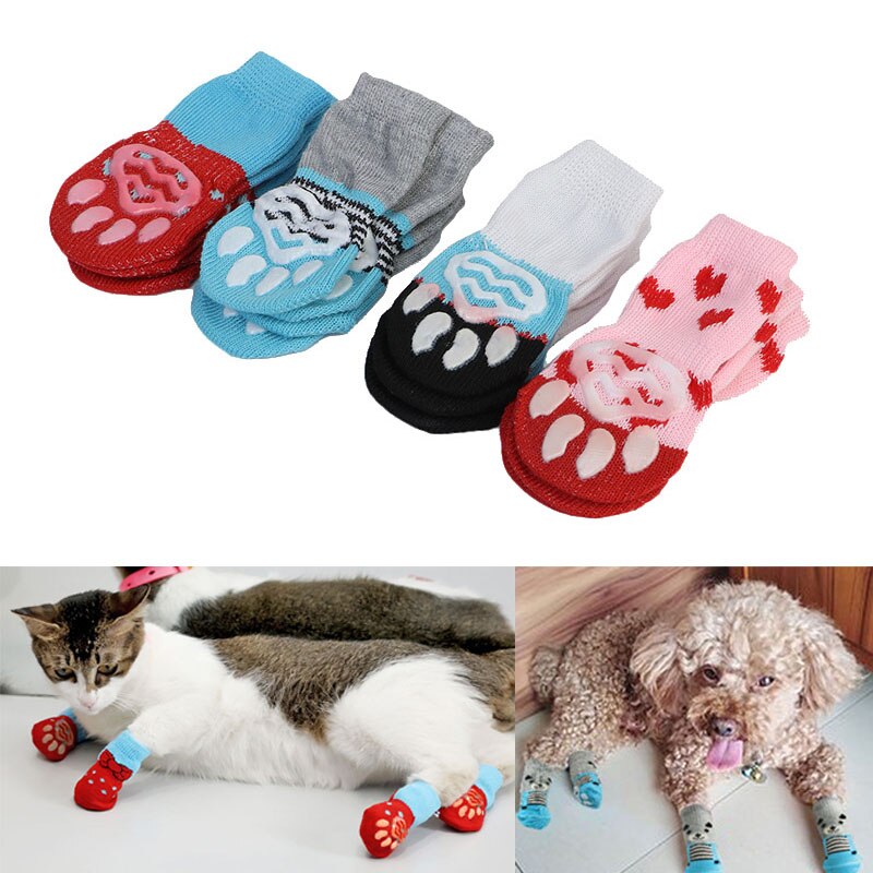 Hoge 4 Pcs Pet Puppy Hond Sokken Anti-Slip Breien Ademende Elasticiteit Warme Winter Indoor LG66