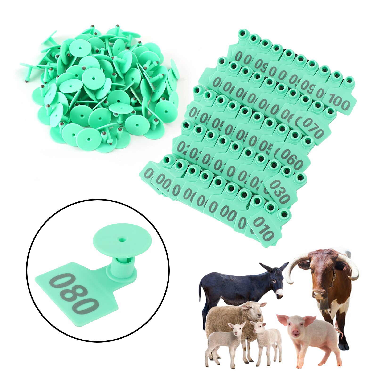 Artudatech 001-100 Number Animal Livestock Ear Tag Cattle Cow Pig Label + Applicator Plier