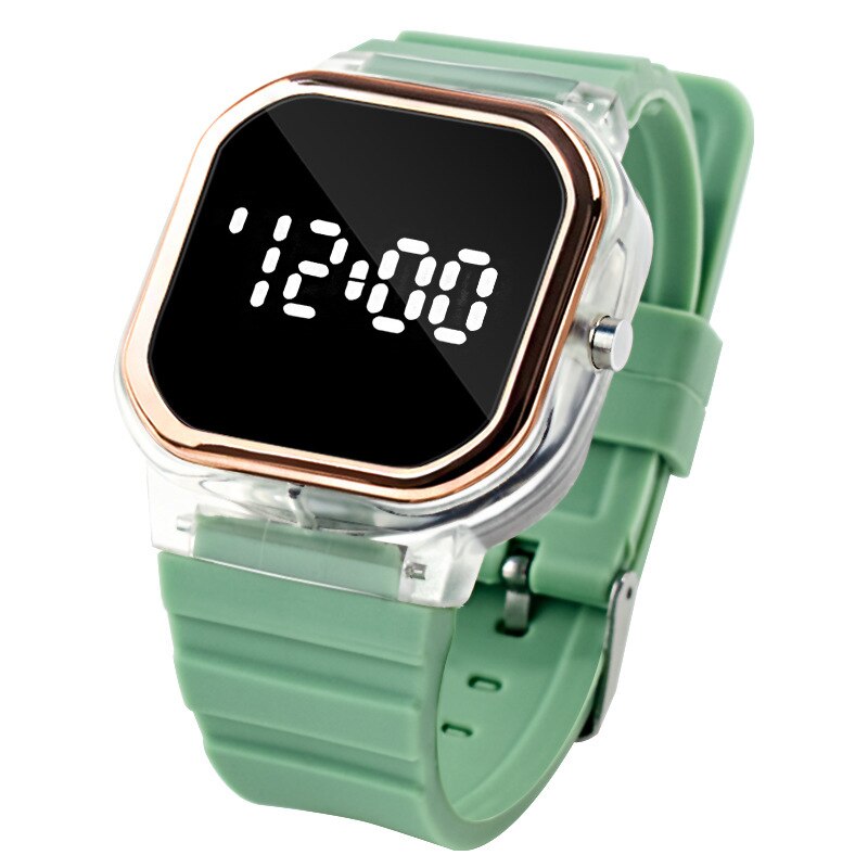 Led elektronisk digital gummiklokke for kvinner tilfeldig enkel silikon dameklokke herre montre femme zegarek damski: Grønn