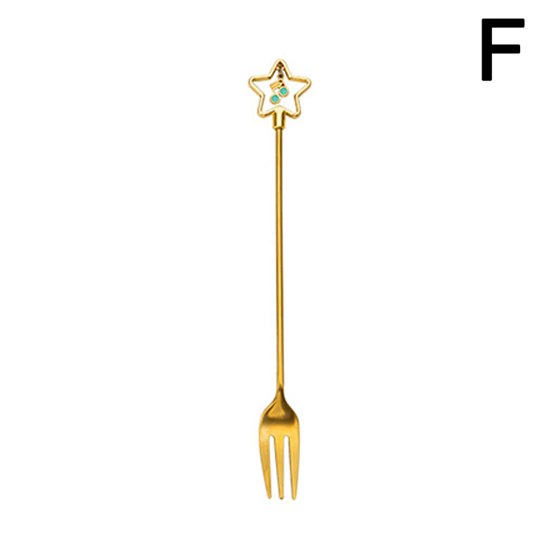 Japanese Sakura Coffee Spoon Cute Stainless Steel Spoon Fork Coffee Spoon Long Handle Stirring Dessert Fork Spoon: F