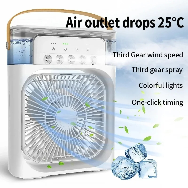 3 In 1 Ventilator Airconditioner Huishoudelijke Kleine Luchtkoeler Led Nachtlampje Draagbare Luchtbevochtiger Watermist Aanpassing Ventilator Kantoor Huis
