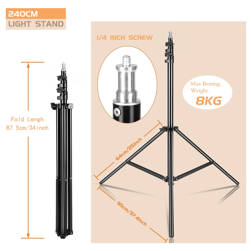 2m 2.4cm Heavy Duty Aluminum Alloy Photography Photo Studio Light Stand Tripod for Video Portrait Reflector Lighting Background