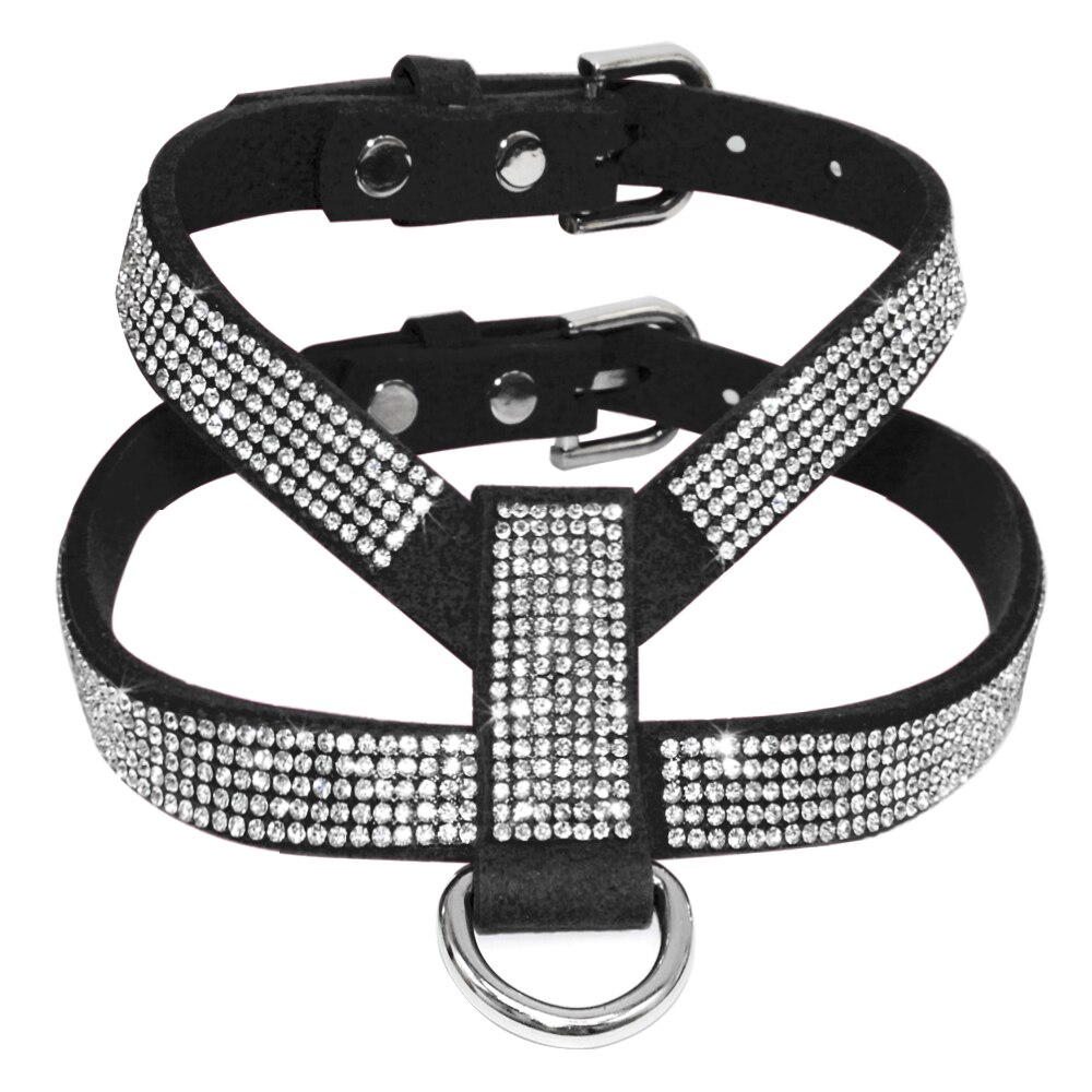 Suede Rhinestone Dog Harness en Leash Set Zachte Diamante Pet harnas en Lood Stap In Voor Kleine Middelgrote Honden Chihuahua Yorkshire