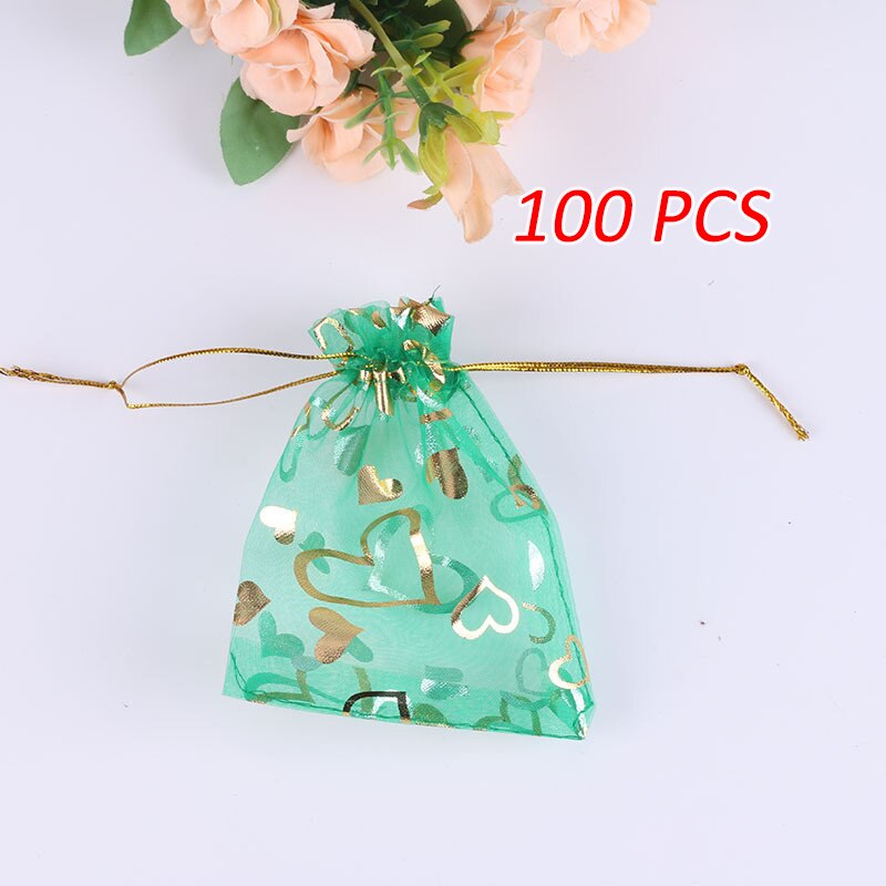 100 sztuk/partia 10*13CM organzy prezent torba na biżuterię wielobarwność sznurek woreczki na wesele boże narodzenie cukierki biżuteria pakowania: zielony