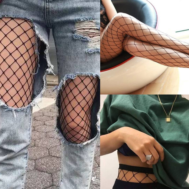 Black grid women high waist stocking fishnet club tights panty knitting net pantyhose trouser mesh lingerie