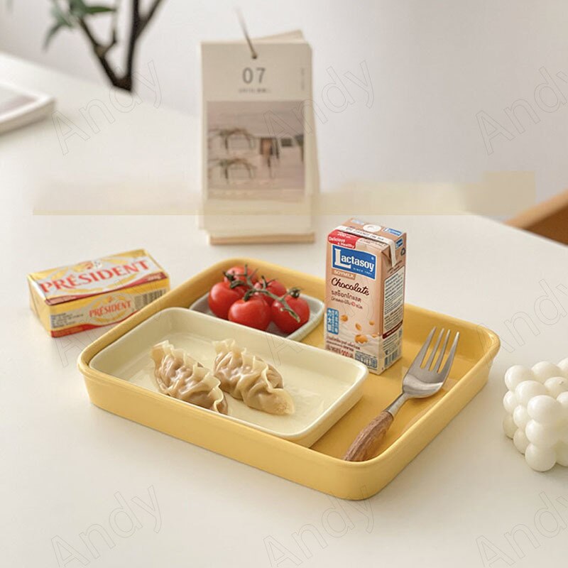 European Ceramic Plate Simple Rectangle Western Restaurant Bakeware Dining Room Desktop Fruit Salad Plates Kitchen Tableware