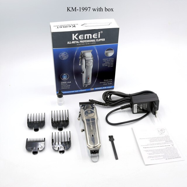 Kemei All-metal Hair Clipper Electric Cordless Hair Trimmer for Men Hair Cutter Hair Cutting Machine Barber KM-1996: 1997 with box / US Plug