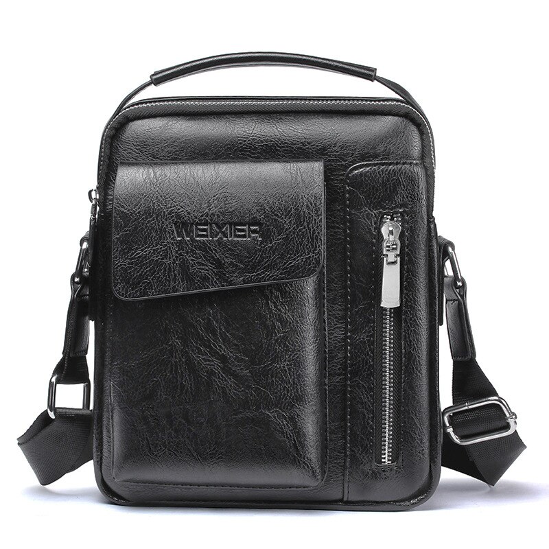 Casual Men Shoulder Bag Vintage Crossbody Bags PU Leather Handbag Large Capacity Men Messenger Bags Tote Bag: Black