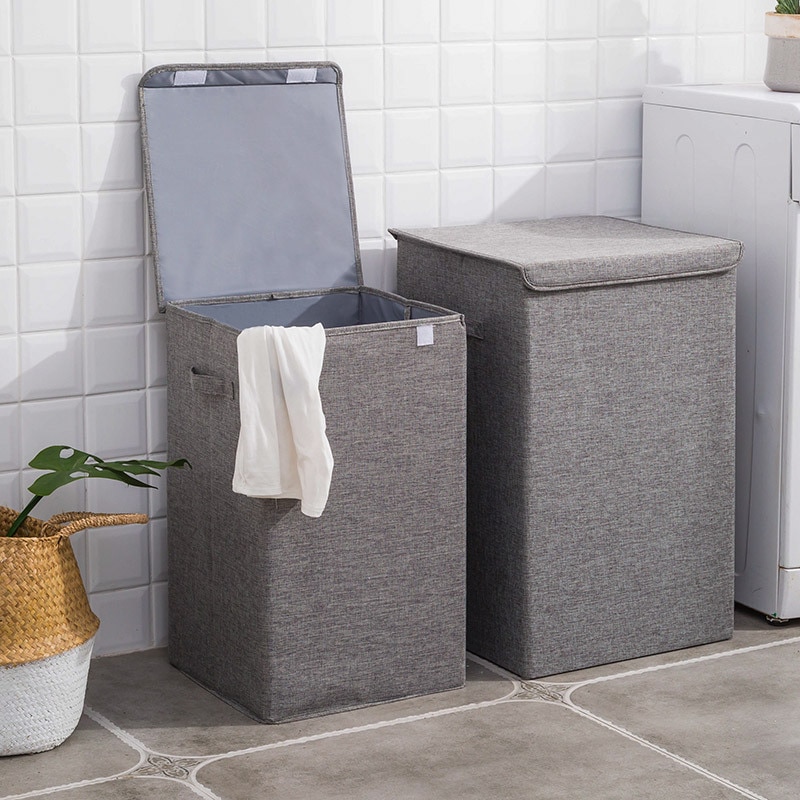 Cotton Laundry Basket with Cover Bathroom Laundry Basket Storage Basket Home Collapsible Waterproof Laundry Hamp