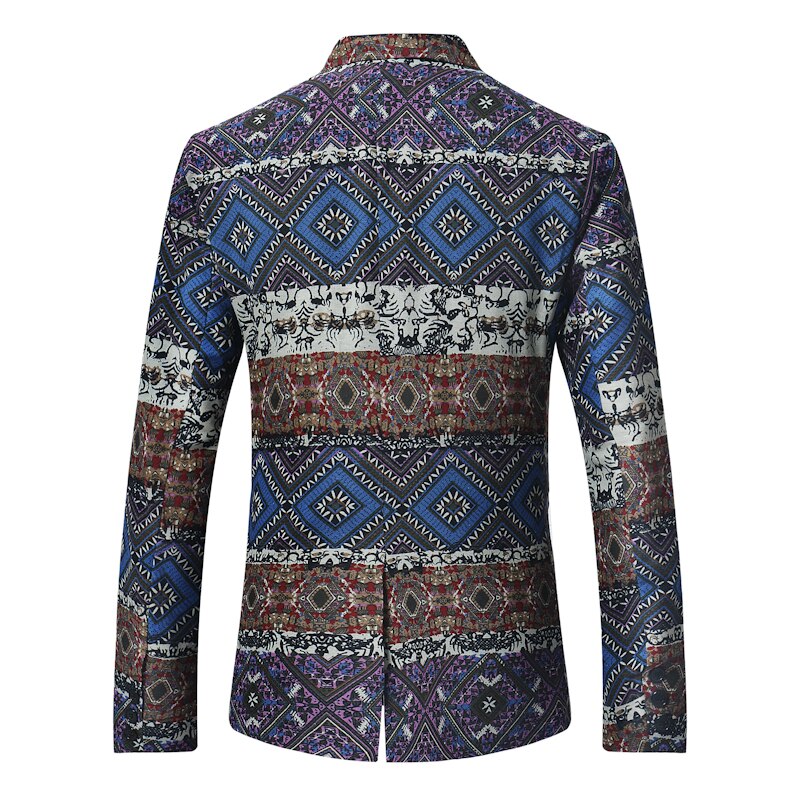 Geometry Pattern National Style Printed Suit Jacket Men Slim-Fit Suit Jacket Business Casual Suit Male