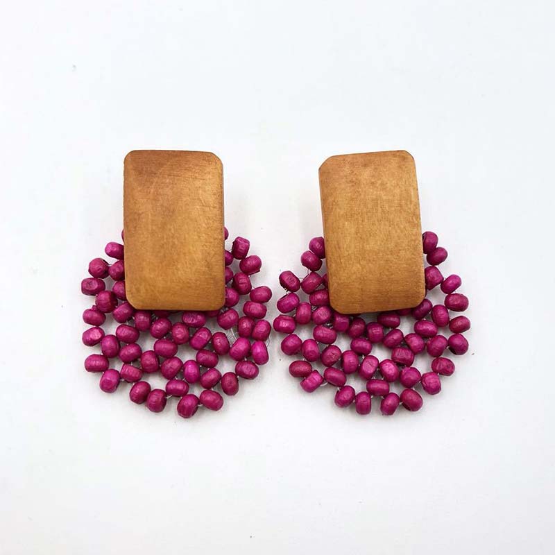 Boucles d&#39;oreilles pendantes en bois, bambou et rotin, faites à la main, bijoux tendance pour la plage, de Boutique: 8