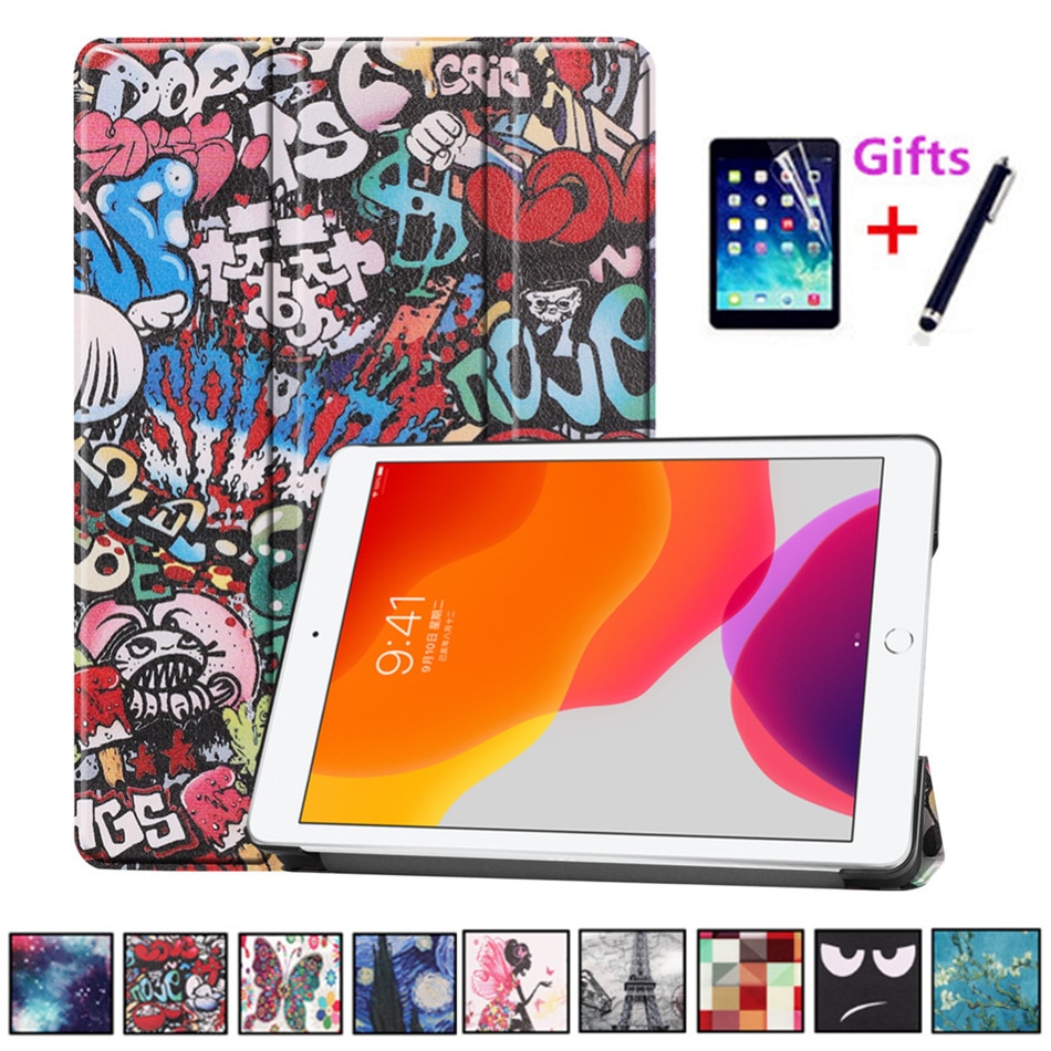 For iPad 10.2 Case for Apple iPad 7th Generation A2200 A2198 A2232 Smart Cover Funda Magnetic Folding Stand Shell+film+pen