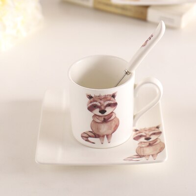 BN01037 European style Cute Animal coffee cup set 200ml good bone china coffee cup and saucer herbal tea cup set,indie hipster: Cute Racoons