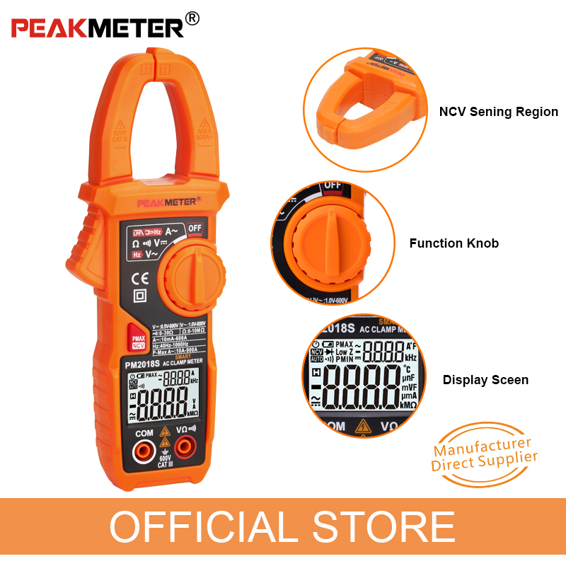 Official PEAKMETER Portable Smart AC Digital Clamp Meter Multimeter AC Current Voltage Resistance Continuity Measurement Tester
