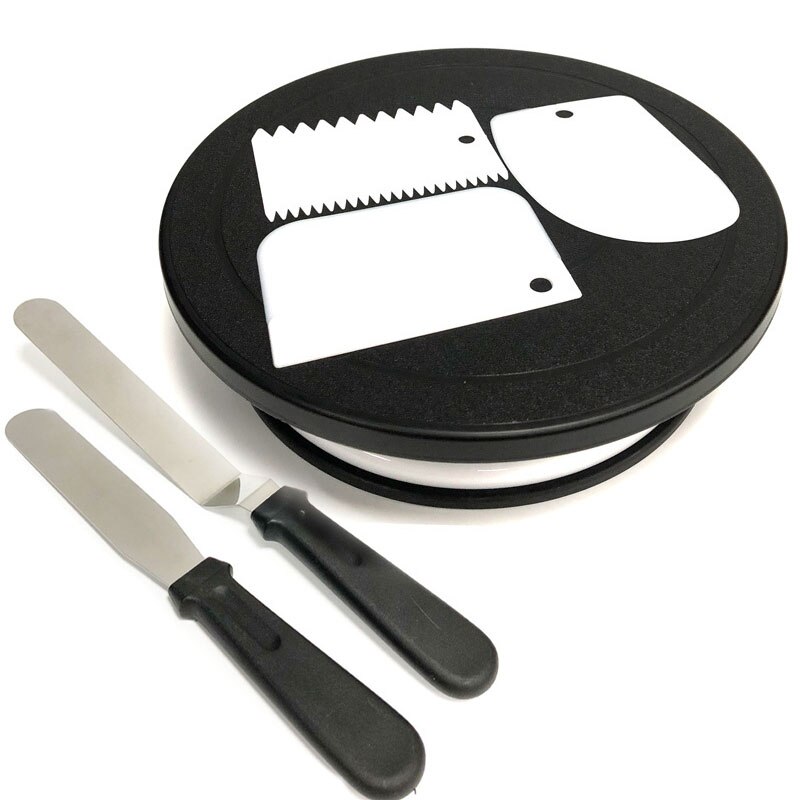 Gør-det-selv sort kage pladespiller bagning skridsikker rund mousse kage forsyninger dekorationsværktøj køkkenbord roterende kageholder: Default Title