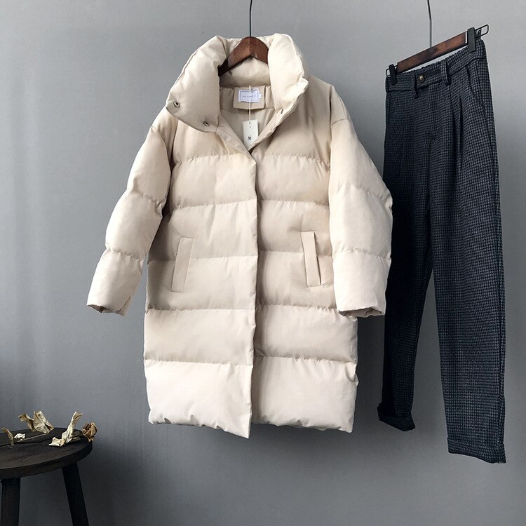 Ricorit Winter Capuchon Katoenen Gewatteerde Jas Vrouwen Lange Mouw Effen Kleur Warm Losse Lange Puffer Jassen Parka Jas куртка: beige / L