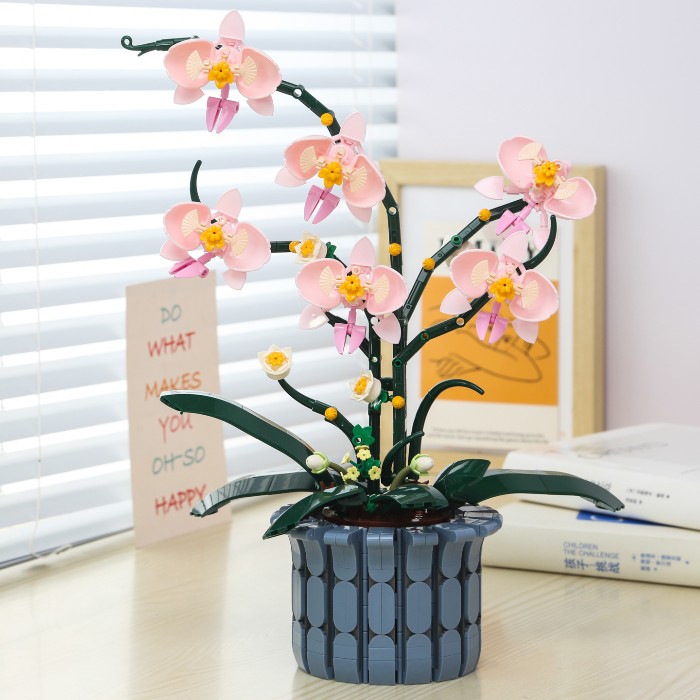 Orchideen-Baustein-Set, Künstliches Blumentopf-Set, Baustein-Set für Erwachsene, DIY Modell eines künstlichen Topfpflanzen-Modells, Geeignet für Wohnzimmer- und Schlafzimmerdekoration, Dauerhaftes Blumentopf-Modell, Ideales für Blumenliebhaber und Baustein-Sammler
