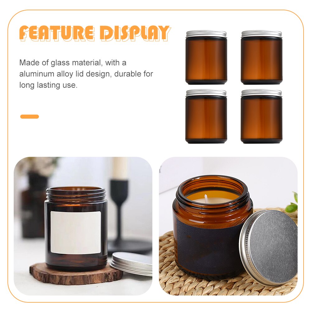 6pcs Amber Glass Jars Fillable Wax Candle Cups Empty Candle Holders with Lids
