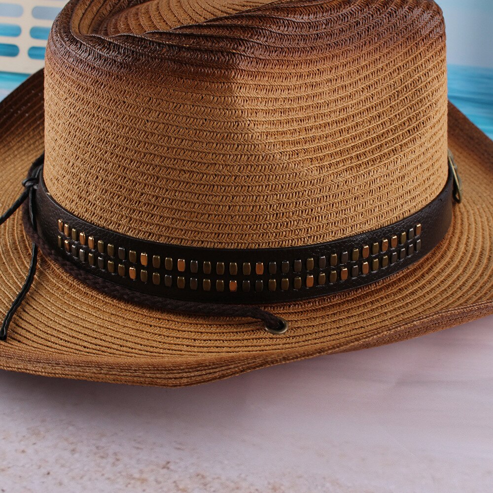 Paja de sombrero de cowboy del oeste de verano playa Playa Sol sombra gran sombrero de paja