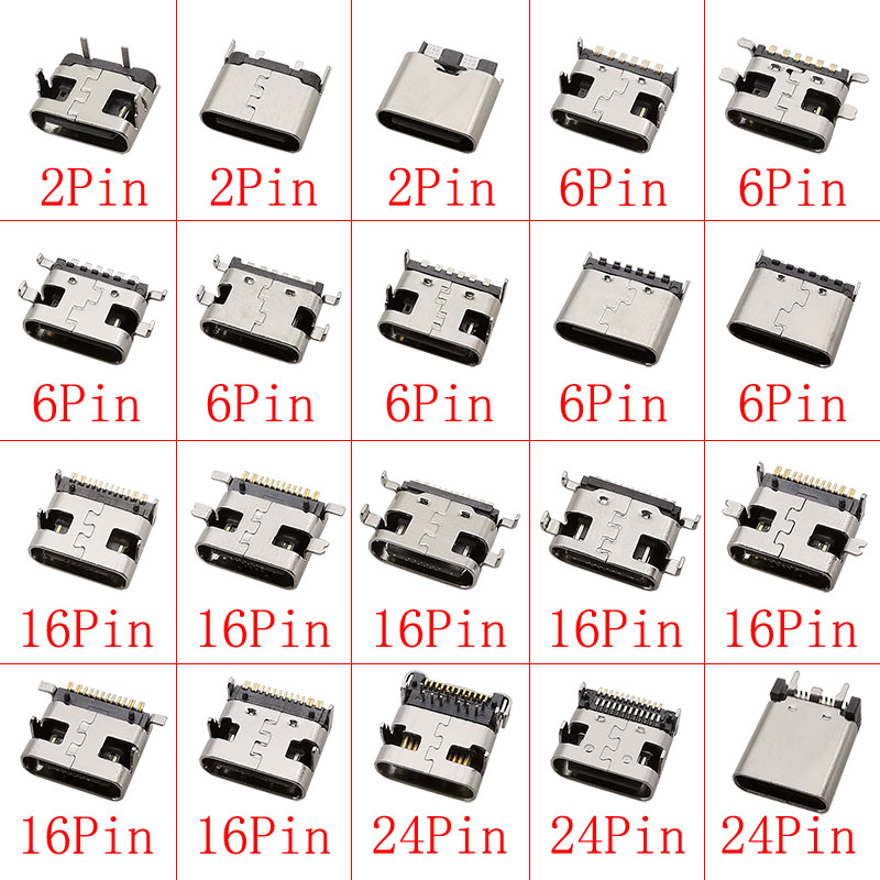 Connecteur USB Type C 2/6/16/24 broches, prise femelle, Port de chargement, SMD SMT PCB, soudure, bricolage, réparation, connecteurs de prise USB-C type-c, 10 pièces