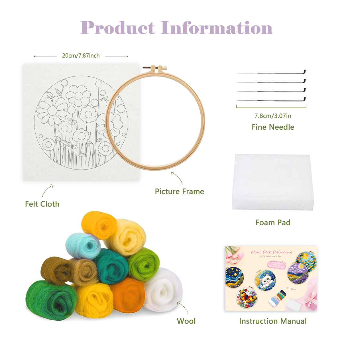 SDOYUNO-Calligraphy And Painting Wool Felt Embroidery Frame Sunflower Stitch Diy Craft Supplies Wool Burlap Set Home Decoration