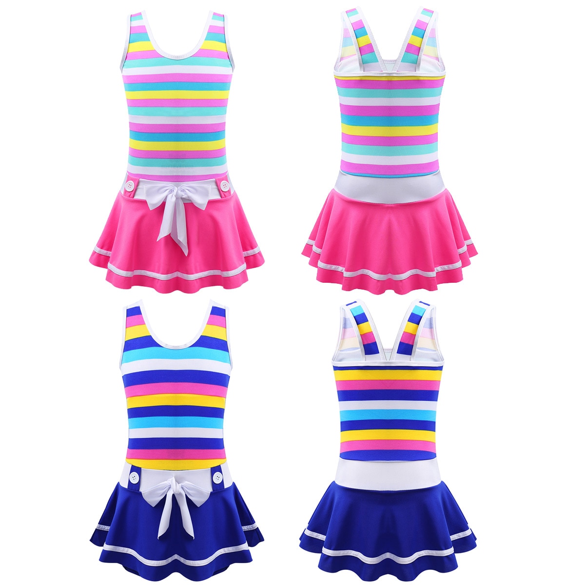 Summer Kids Girls One-piece Wide Shoulder Strap Striped Bowknot Swimsuit Swimwear Bathing Suit Children Quick Dry Swim Beachwear