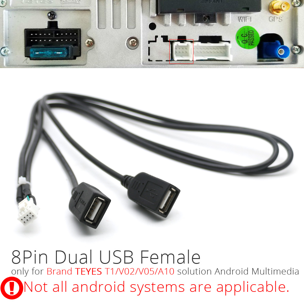 Universal usb hun interface  to 4 6 8 pin input wire connect kabel adapter til bil multimedieafspiller android stereo radio: 8 pin dobbelt usb a