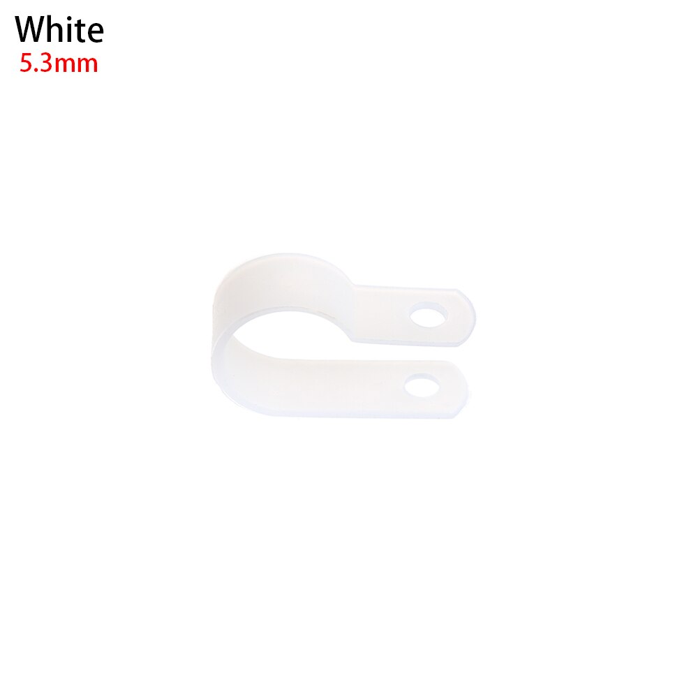 100 stk/parti plastik p-clips sorte slangefastgørelser kabel holdbare r-type nylon kabel klemme montering fix hardware elektriske fittings: 5.3mm hvide