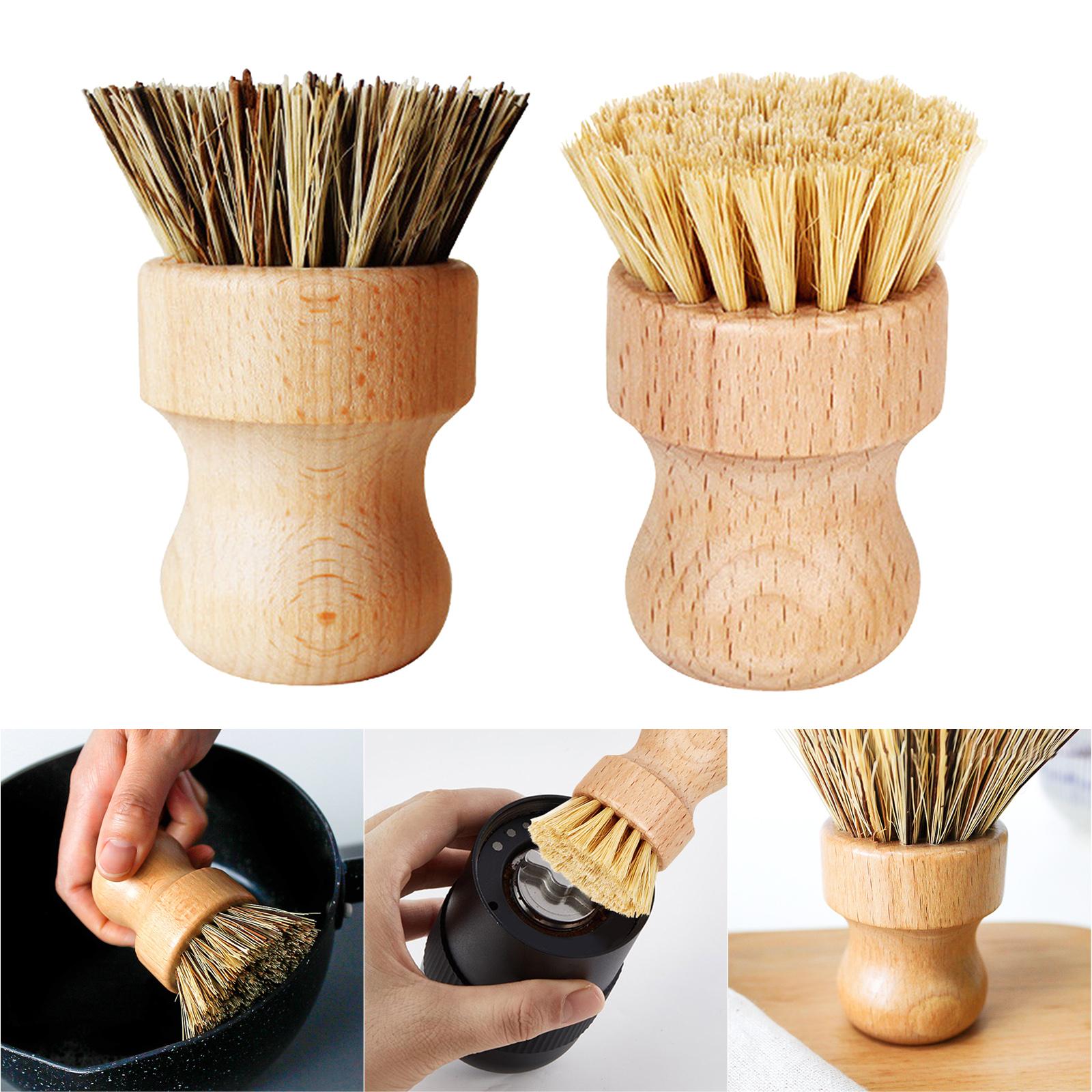 Washing Scrubber Japanese Short Wooden Round Washing Tidy Cleaner Cleaning Brush Kitchen Gadgets for Espresso Machine Pot Pan