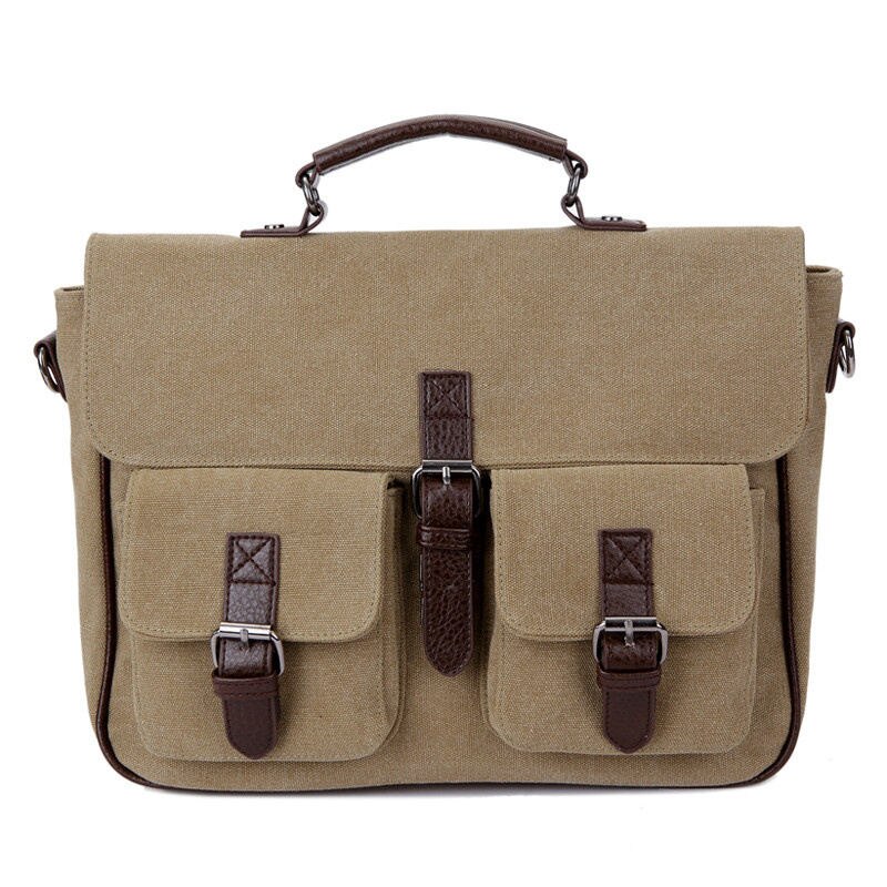 Kantoor Man Aktetas Tas Klassieke Stijl Business Mannen Tas Documenten Canvas Schoudertas Rugzak Rugzak Mannen Canvas Handtassen: Khaki