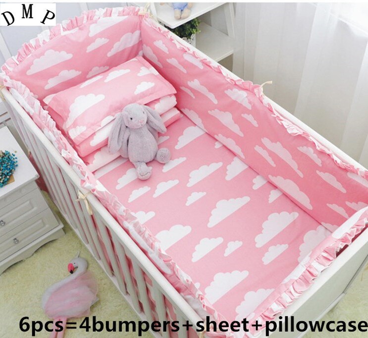 ! 6 stk krybbe barneseng pige baby sengesæt soveværelse indretningssæt berco cama baby lagner, inkluderer (4 kofanger+lagen+pudebetræk)