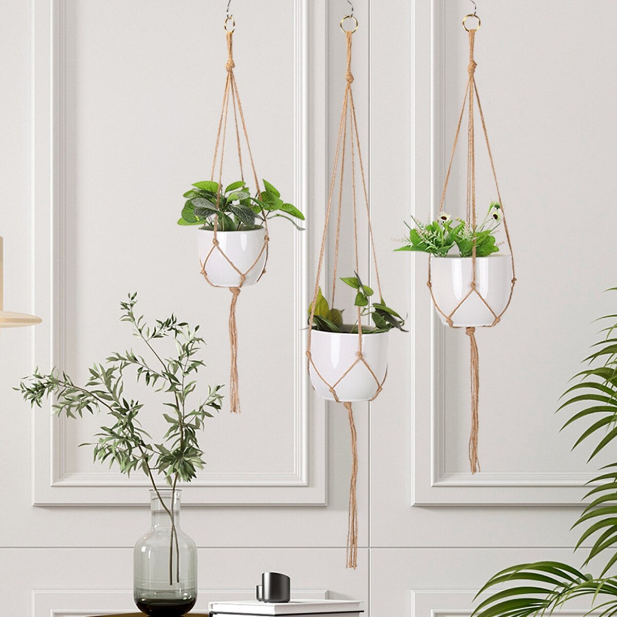 Macramé hecho a mano colgador de plantas cestas soporte para macetas balcón colgante maceta cesta decoración cuerda de elevación suministros de jardín para el hogar