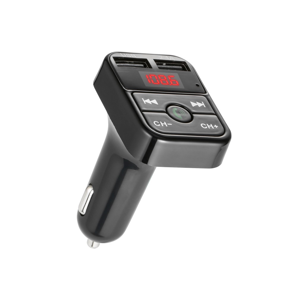 Handsfree transmisor fm bluetooth bilsett fm radiosender bil  mp3 spiller usb lader hurtiglading mobiltelefon modulator