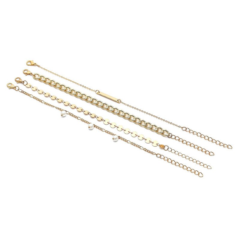 HebeDeer Bracelet Set Ladies Bracelets Women Round Tassel Yellow Gold Color Jewelry Trendy Stainless Pulseras: Gold Color