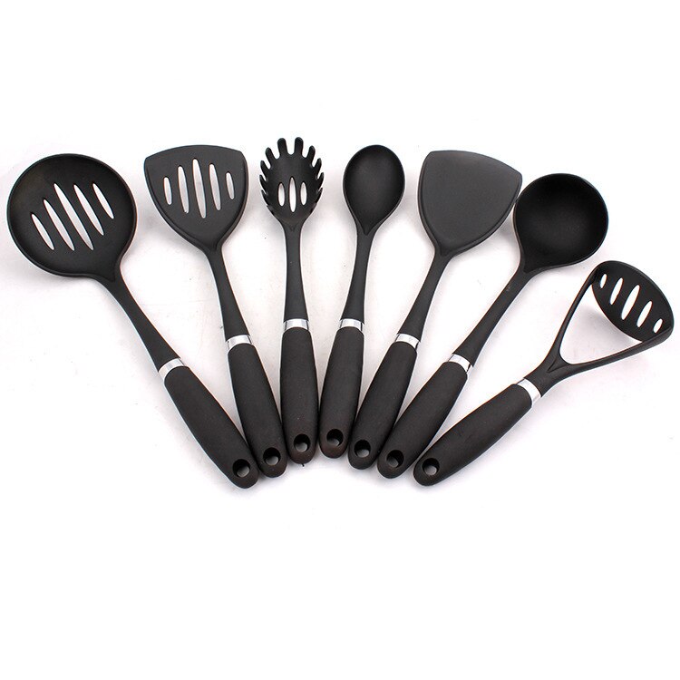 7Pcs Silicone Cooking Tools Kitchen Utensils Set Accessories With Storage Box Tong Spatula with Wood Handle Nonstick Cookware: Default Title