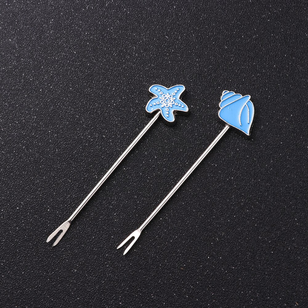 2 Sets Chic fruta Forks encantadora tenedores de postre pastel original tenedores suministros para casa banquete Bar boda (azul)