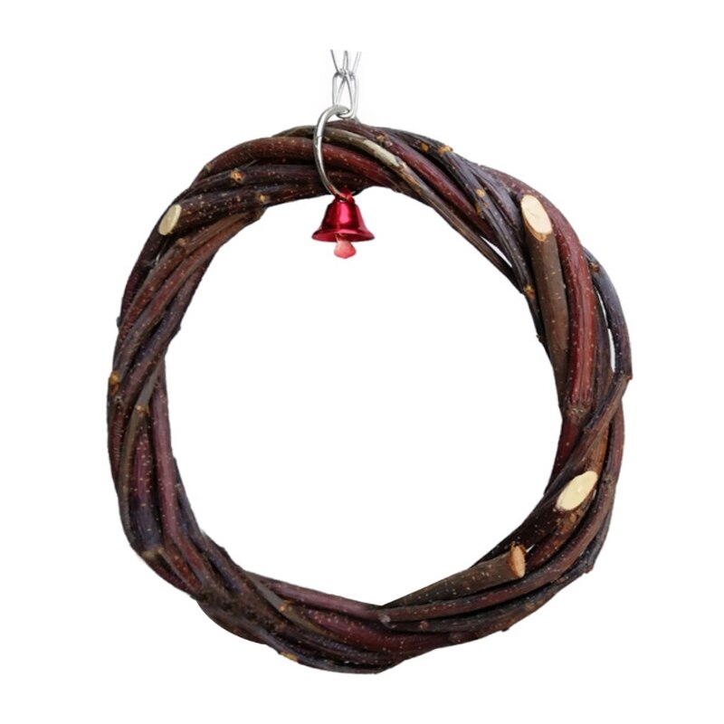 Pet Rattan Hoop Hanging Cage Climb Swing Chew Bite Ring with Bell Toy Birds Parrot Macaw Standing Perches Platform: Diameter 20cm