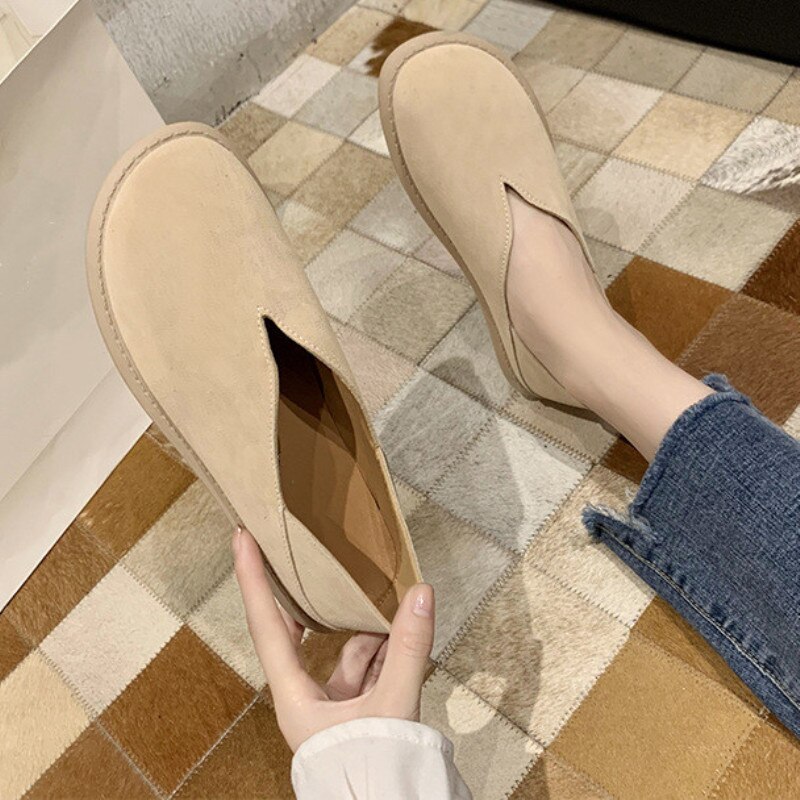 Læder loafers kvinder fritidssko lavvandede mokkasiner blød rund tå fodtøj slip-on kvinder flats brune sko kvinde str. 35-39