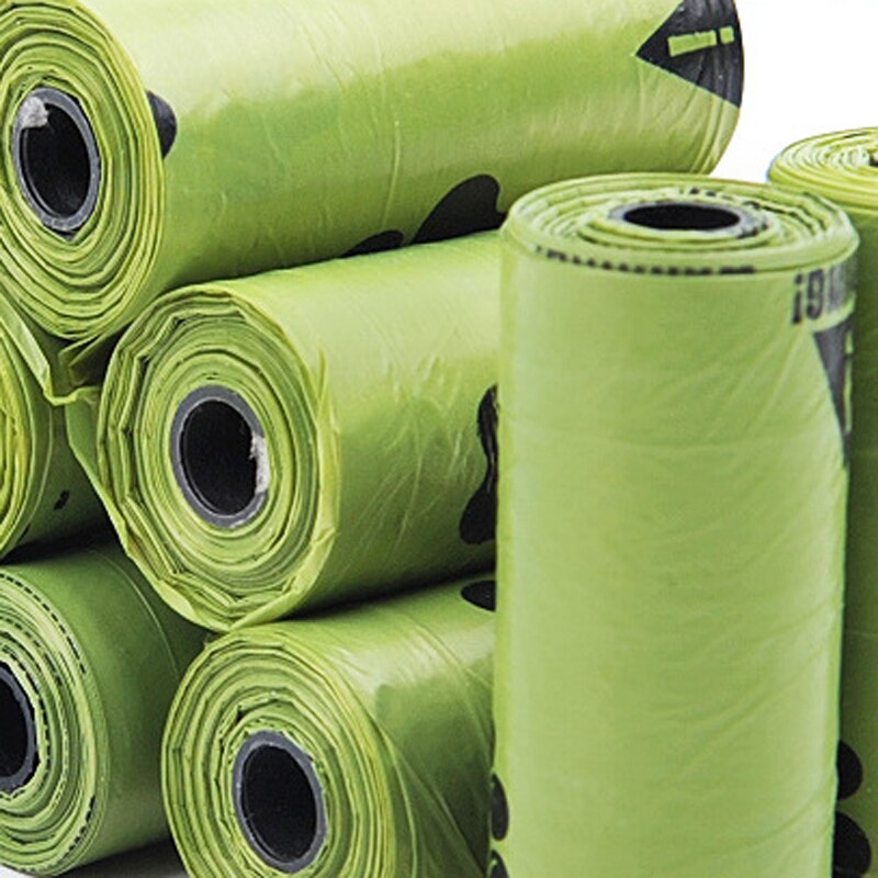 15 pièces (rouleau)/Lot vert Pet déchets caca sac nettoyer recharges merde cueillette chien caca sacs protection de l'environnement matériel