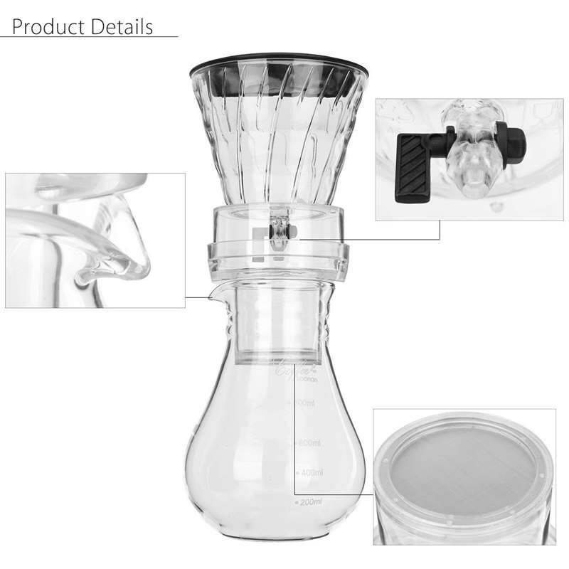 Glass Cold Ice Water Drip Coffee Maker Brew Pot Dripper Coffeemaker 800Ml