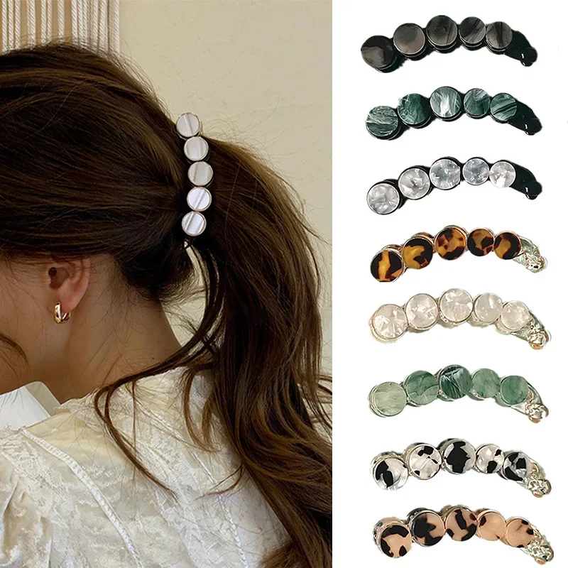 Simple Marble Pattern Banana Clip Women Acetate Leopard Ponytail Holder Hair Clip Casual Tortoiseshell Large Hairpin