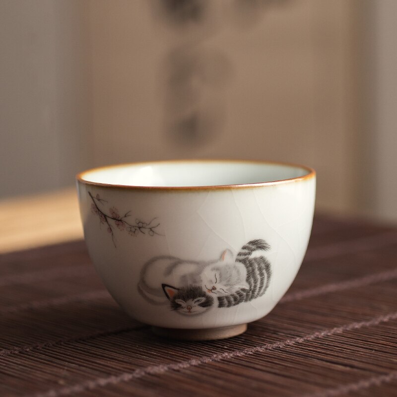 4 Style Cute Cat Ceramic Tea Cups Drinkware Cup Tea Set Crafts Kung Fu Cups Drink Cups Tea Accessories Tea Set Supplies: Pattern 17