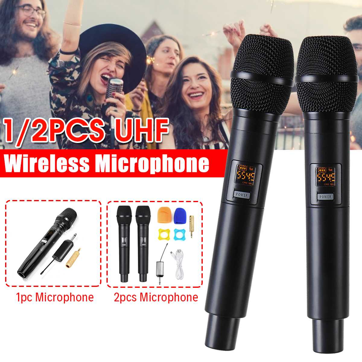 Wireless Microphone System UHF Automatic Handheld Microphone Frequency Adjustable 46M Receive