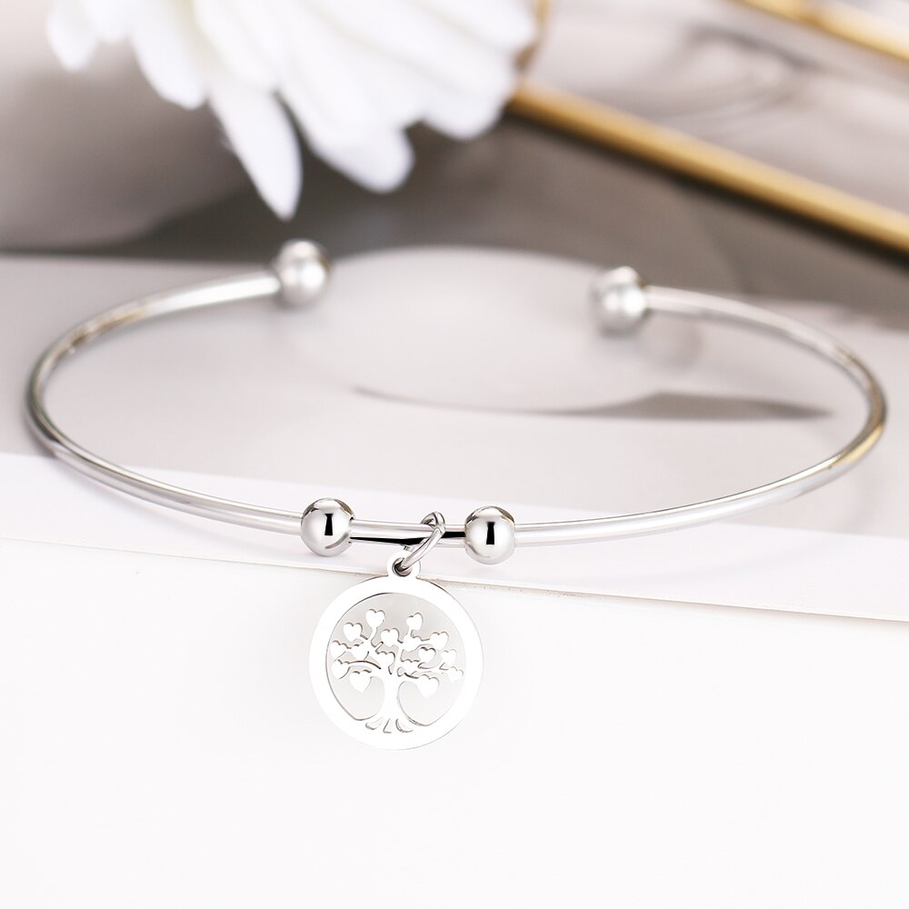 CACANA 316L acier inoxydable ouvert Bracelet couleur or coeur de la vie arbre Simple à la bijoux pour les femmes de fête de mariage