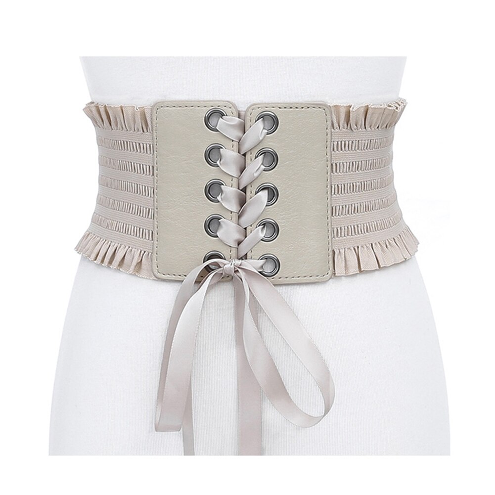 Gótico espartilho moda cintura cincher bustiers vestido largo espartilho cintura cinto de estiramento rendas até borlas fivela elástica superior: khaki
