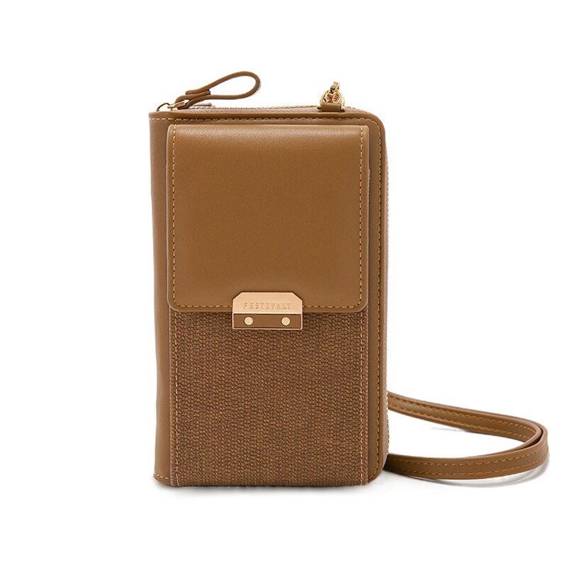 Women Messenger Bags Outing Shoulder Bag Mobile Phone Wallet Solid Color Small Mini Crossbody Bag Long Shoulder Strap: Brown