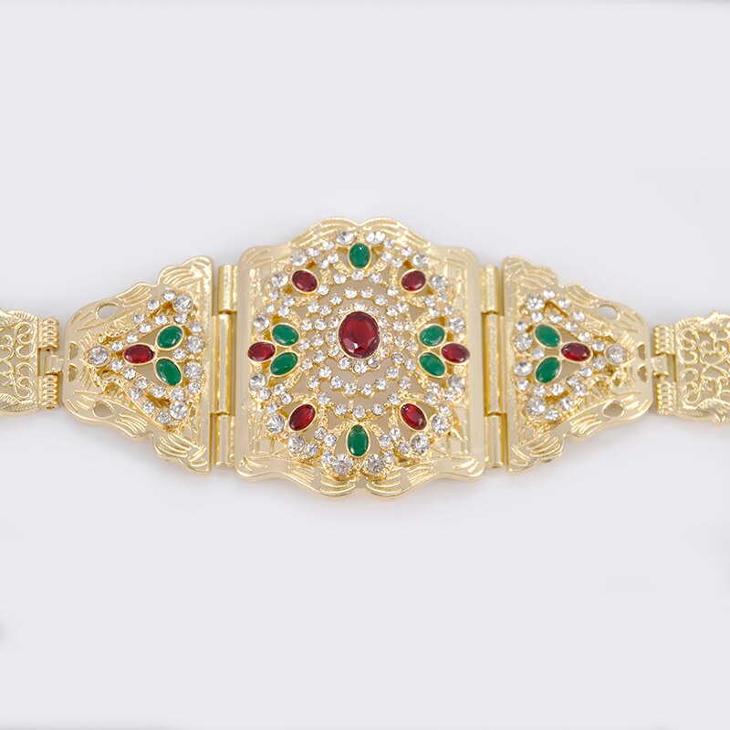 Traditionele marokkaanse kaftan tailleketting chic voor damesbruiloft vergulde ronde kristallen holle bloem metalen riem: Goudmix