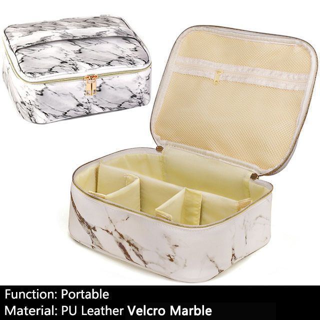 Female Beauty Makeup Case Brushes Organizer Storage Box Bolsa Maquillaje Women Cosmetic Bag For Makeup Suitcase: Velcro White