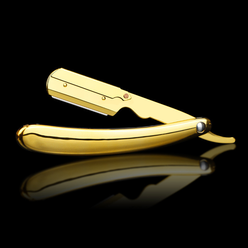 Men&#39;s Shaver Straight Beard Shaving And Care Razor Knife Gold Plating Barber Hairdressing Razor Tool Holder: Gold